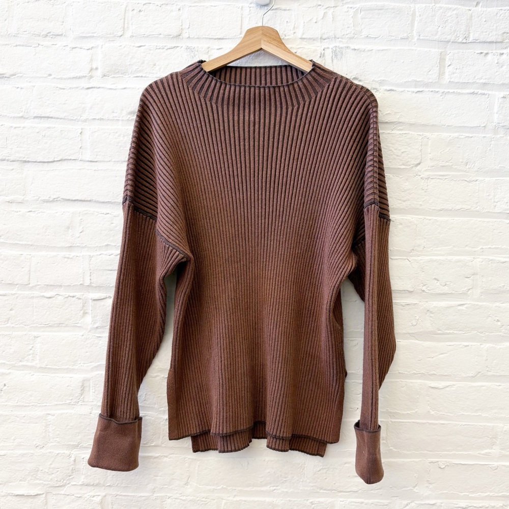 Varley || Emile Rib Knit Sweater in Shitake Brown Medium